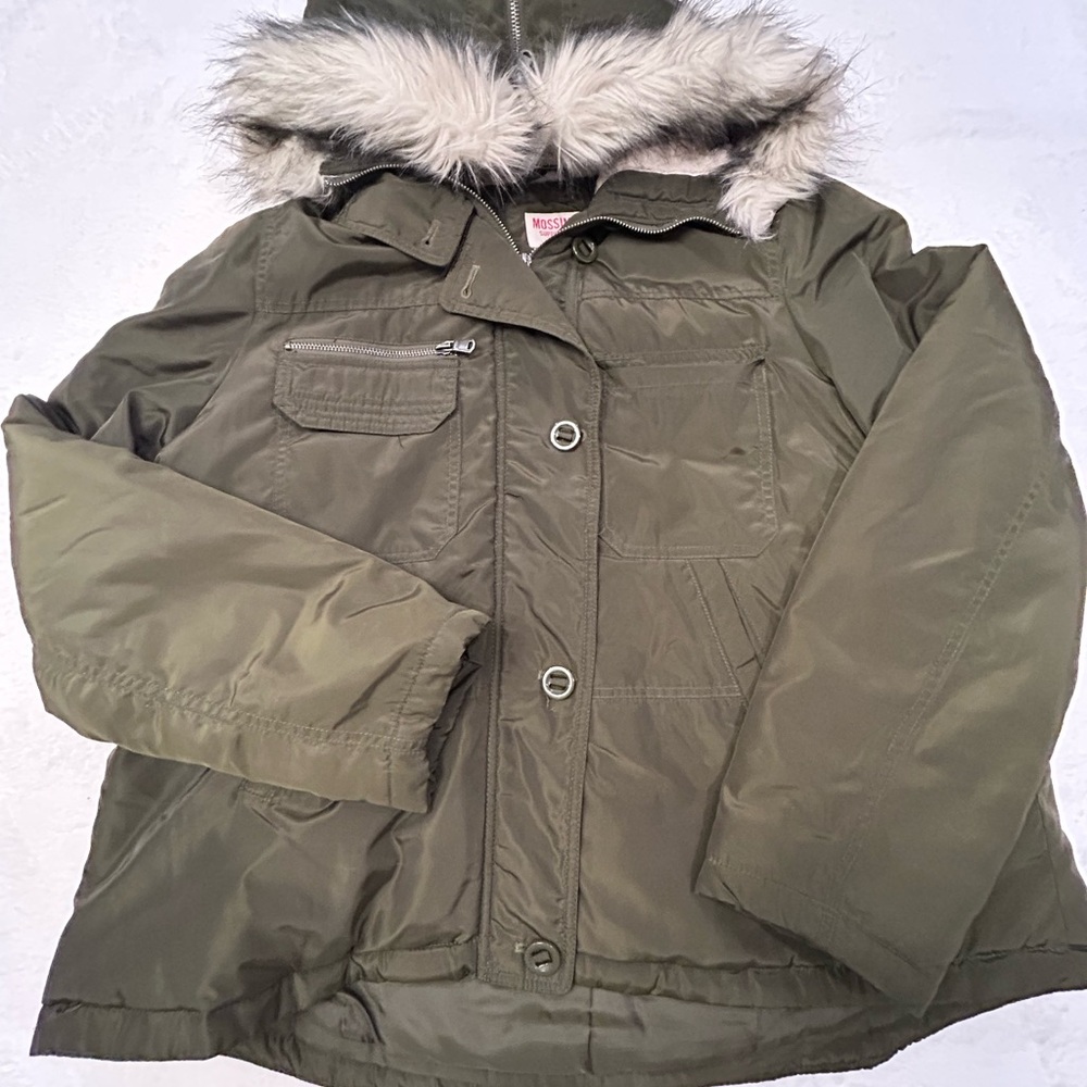 Mossimo Supply Co Green Puffer Jacket with Faux Fur‎ Trim